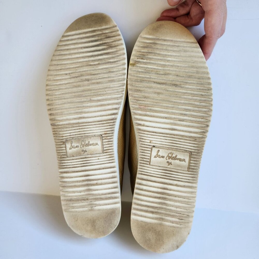 Sam Edelman Poppy Gold Leather Lace-Up Sneakers Metallic Glam Casual Showgirl - Picture 7 of 8